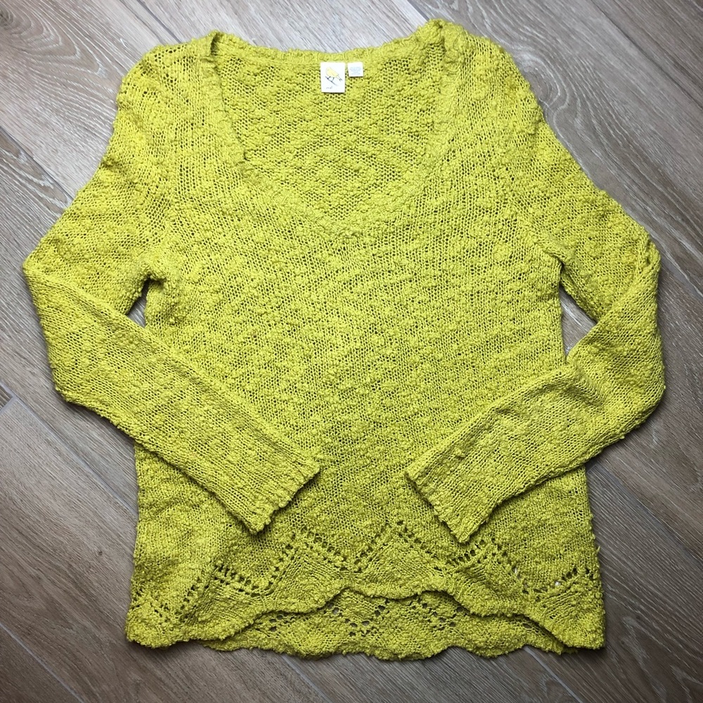 Anthropologie Yellow Bird Peaked Pointelle Sweater - Picture 5 of 7